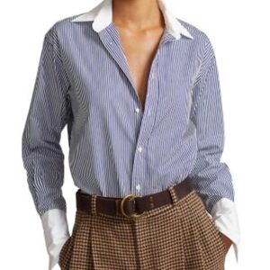 Bloomingdale’s perfect relaxed fit blue & white pin striped button down 24W
